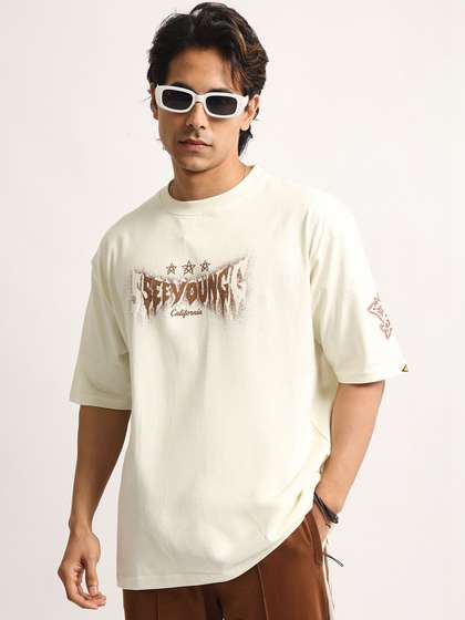 Maniac Men Printed
                      Drop-Shoulder Sleeves T-shirt