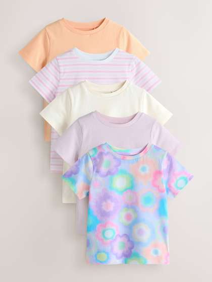 NEXT Girls Pack of 5
                    Floral Print Pure Cotton T-shirt