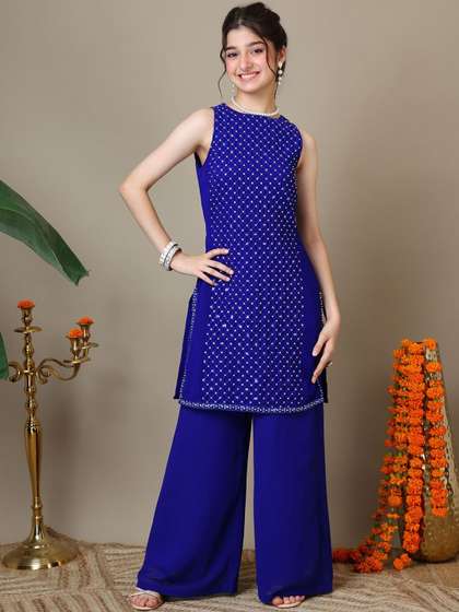 Inddus Girls Ethnic
                    Motifs Embroidered Regular Sequinned Kurta with
                    Palazzos