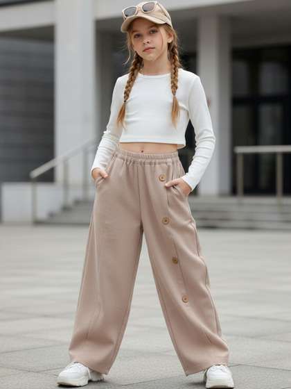 Cutiekins Girls Solid
                      Mid-Rise Regular-Fit Trousers