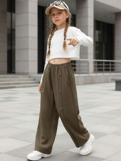 Cutiekins Girls Solid
                    Mid-Rise Regular-Fit Trousers
