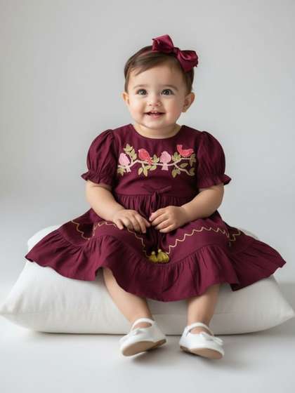 Bella Moda Floral
                    Embroidered Puff Sleeve Fit & Flare Dress