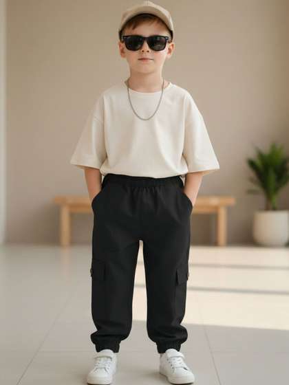 Cutiekins Boys Solid
                      Mid-Rise Regular-Fit Cargo Pants
