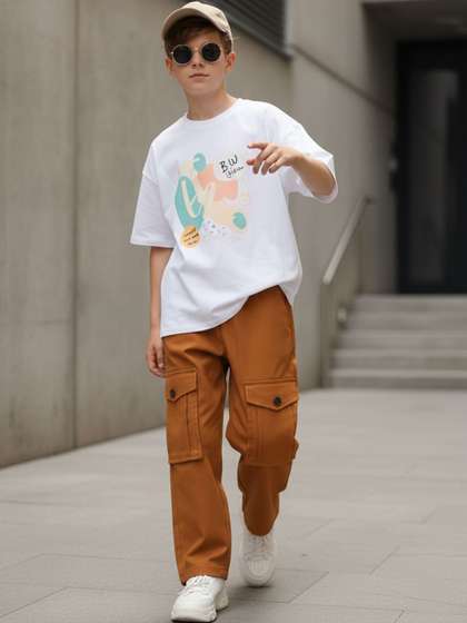 Cutiekins Boys Solid
                    Mid-Rise Regular-Fit Cargo Pants