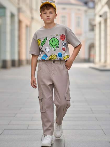 Cutiekins Boys Solid
                    Mid-Rise Regular-Fit Cargo Pants