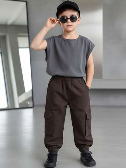 Cutiekins Boys Solid
                    Mid-Rise Regular-Fit Cargo Pants