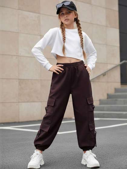 Cutiekins Girls Solid
                      Mid-Rise Regular-Fit Cargo Pants