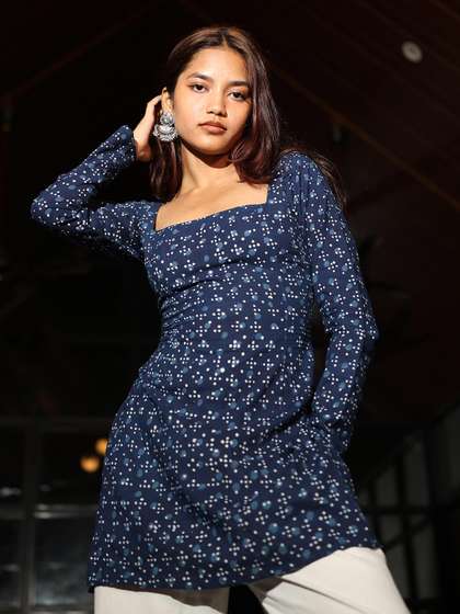 NISHORAMA Women
                        Printed Square Neck Pure Cotton Kurti