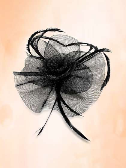 MAJESTIQUE Girls Black
                    Fascinator Hat with Mesh Veil and Feather