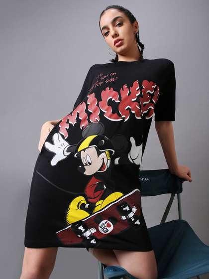 Bewakoof Heavy Duty
                        1.0 Women Mickey Graphic Printed Oversized
                        T-Shirt Dress