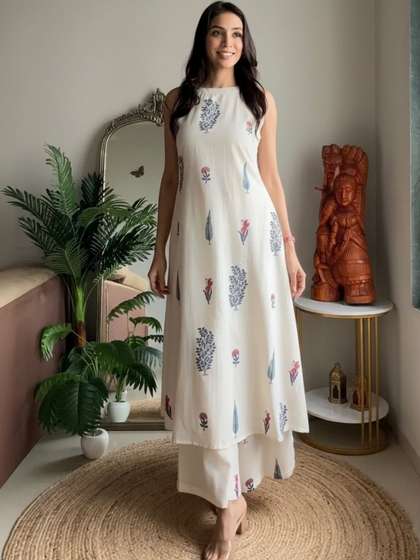Keitra Women Floral
                      Printed Regular Pure Cotton Kurta with Palazzos