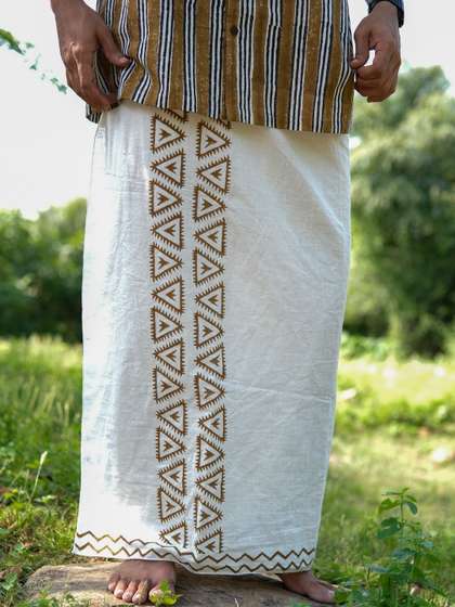 CRYSTAL HEAL Men
                        White Cotton Printed Dhotis