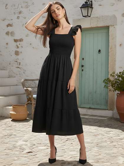 Nayo Flutter Sleeve
                        A-Line Midi Dress