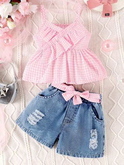 Xsole Girls Checked
                        Top with Shorts