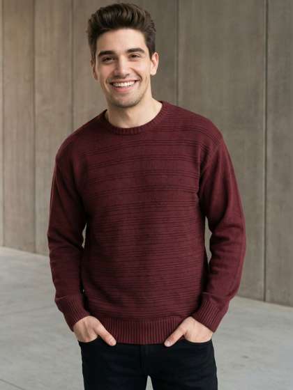 AYL Men Round Neck
                        Stripped Textured Acrylic Pullover