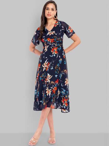 Slenor Floral Print
                        Georgette A-Line Midi Dress