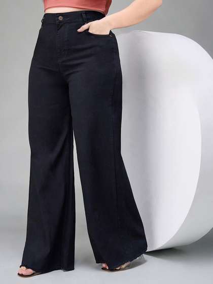 Miss Chase A+
                        Women's High Rise Clean Look Regular-Length
                        Stretchable Wide Leg Denim Jeans