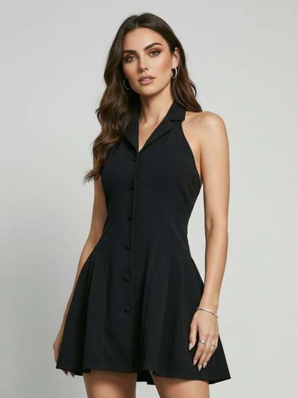Phosphorus Halter
                          Neck A-Line Mini Dress