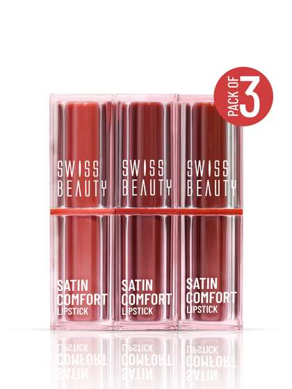 SWISS BEAUTY Satin
                        Comfort Highly Pigmented 3-in-1 Lipstick Trio -
                        Nude & Brown