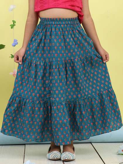 Sangria Printed Pure
                    Cotton Maxi Flared Skirts