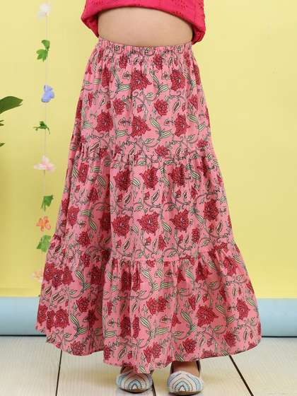 Sangria Printed Pure
                    Cotton Maxi Flared Skirts