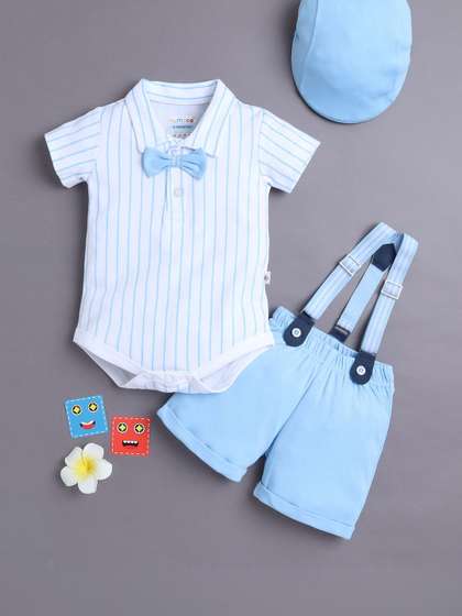 BUMZEE Boys Striped
                    Bodysuit with Shorts