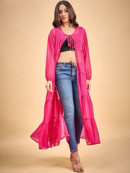 LEXREX Women
                          Longline Tie-Up Shrug