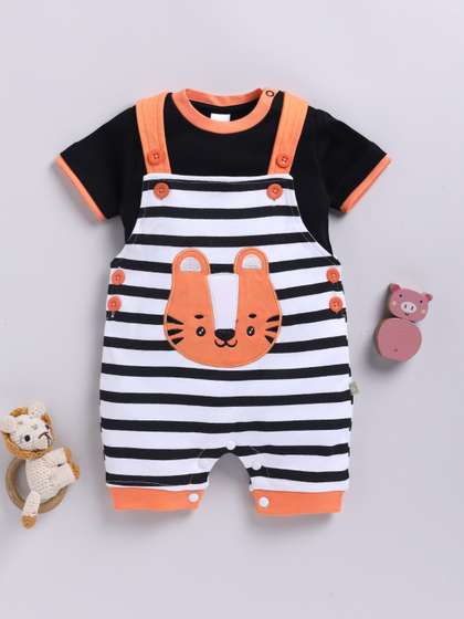 Moms Love Infant Boys
                    Pure Cotton Striped Rompers