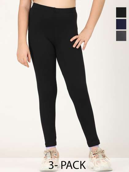 Zion Girls Pack of 3
                    Solid Cotton Lycra 4 way Stretch Ankle Length
                    Leggings