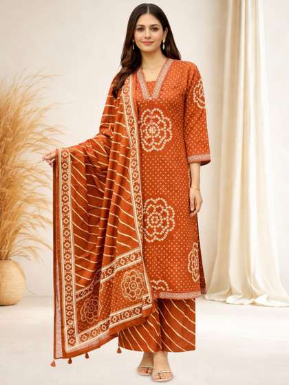 Komfortive Ethnic
                        Motifs Printed Regular Pure Cotton Kurta with
                        Sharara & With Dupatta