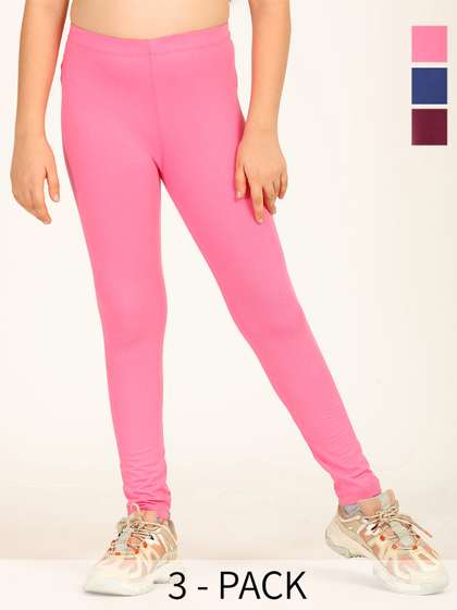 Zion Girls Pack of 3
                    Solid Cotton Lycra 4 way Stretch Ankle Length
                    Leggings