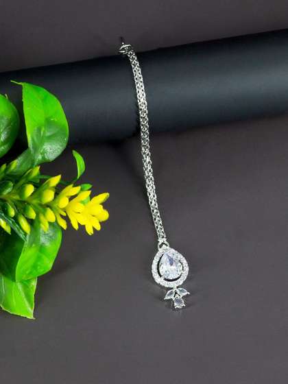 PRIVIU Silver-Plated
                        American Diamond Studded Maang Tikka Head
                        Jewellery