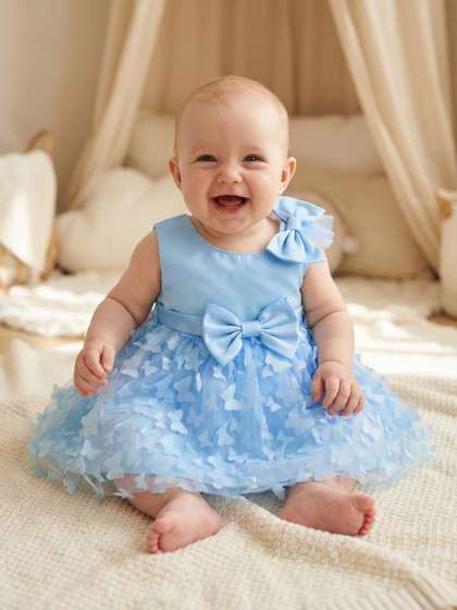YK Infants Butterfly
                    Applique Fit & Flare Party Dress With Bows