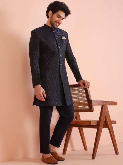 KISAH Plus Size Men
                        Self Design Indo Western Sherwani Trouser Set