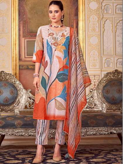 KALINI Striped
                        Organza Dupatta with Tassels