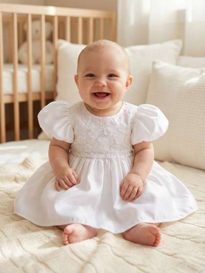 YK Girls Puff Sleeve Fit
                    & Flare Dress