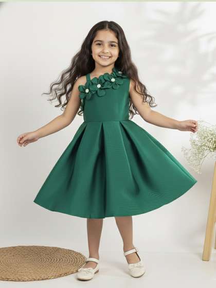 YK Girls One Shoulder
                    Applique Fit & Flare Dress