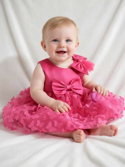 YK Infants Butterfly
                      Applique Fit & Flare Party Dress With Bows