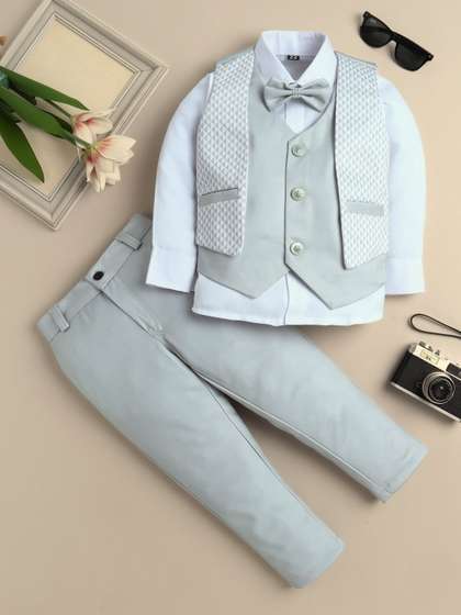 Sangria Boys Geometric
                    Printed 3 Piece Party Suit Set With Bow