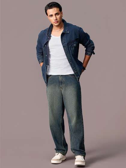 Urbano Fashion Men
                        Blue Loose Baggy Fit Heavy Washed
                        Non-Stretchable Jeans