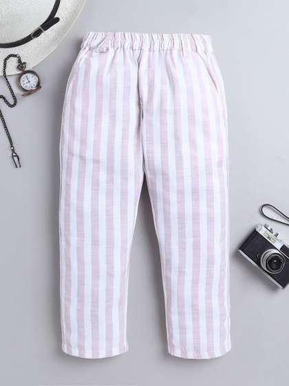 BAATCHEET Boys Striped
                    Pure Cotton Trousers