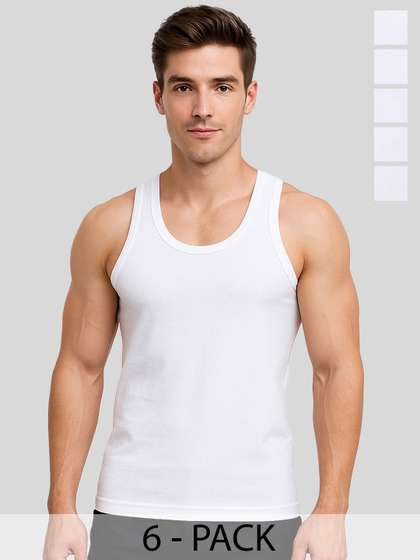 AMUL COMFY Men Pack
                        of 6 Cotton White Solid Sleeveless Vest