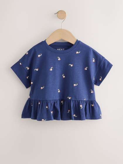NEXT Girls Printed
                    Extended Sleeves Pure Cotton Peplum Top