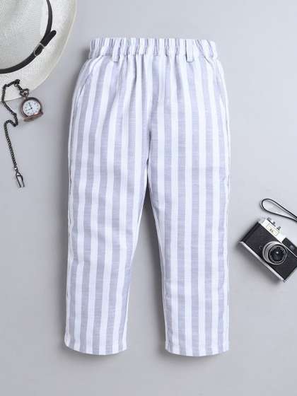 BAATCHEET Boys Striped
                      Pure Cotton Trousers