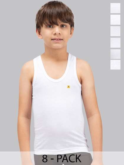 Amul Comfy Boy Pack of 8
                    Cotton White Plain Sleeveless innerwear Vest