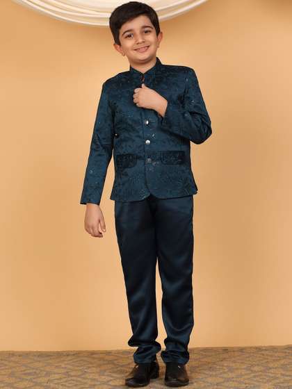 Sangria Boys Embroidered
                    Sequined Bandhgala Blazer & Trousers Set