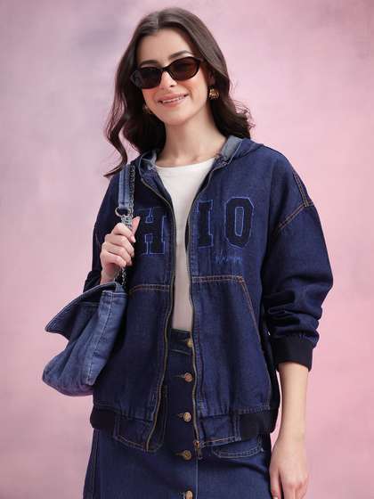 DressBerry Hooded
                          Typography Applique Detail Bomber Jacket