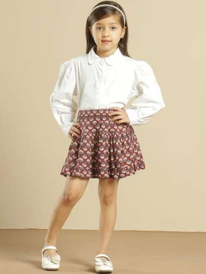 Miyo Girls Printed
                    Flared Above Knee Length Skirts