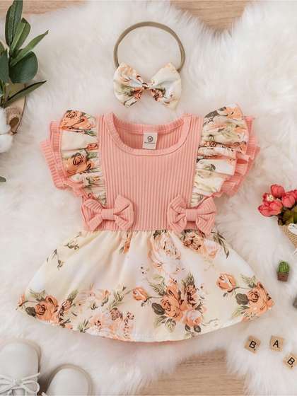BAESD Kids Printed
                    Flared Ruffled Sleeves Dress