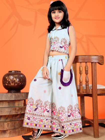 BAESD Girls Ethnic
                    Motifs Printed Regular Top with Palazzos